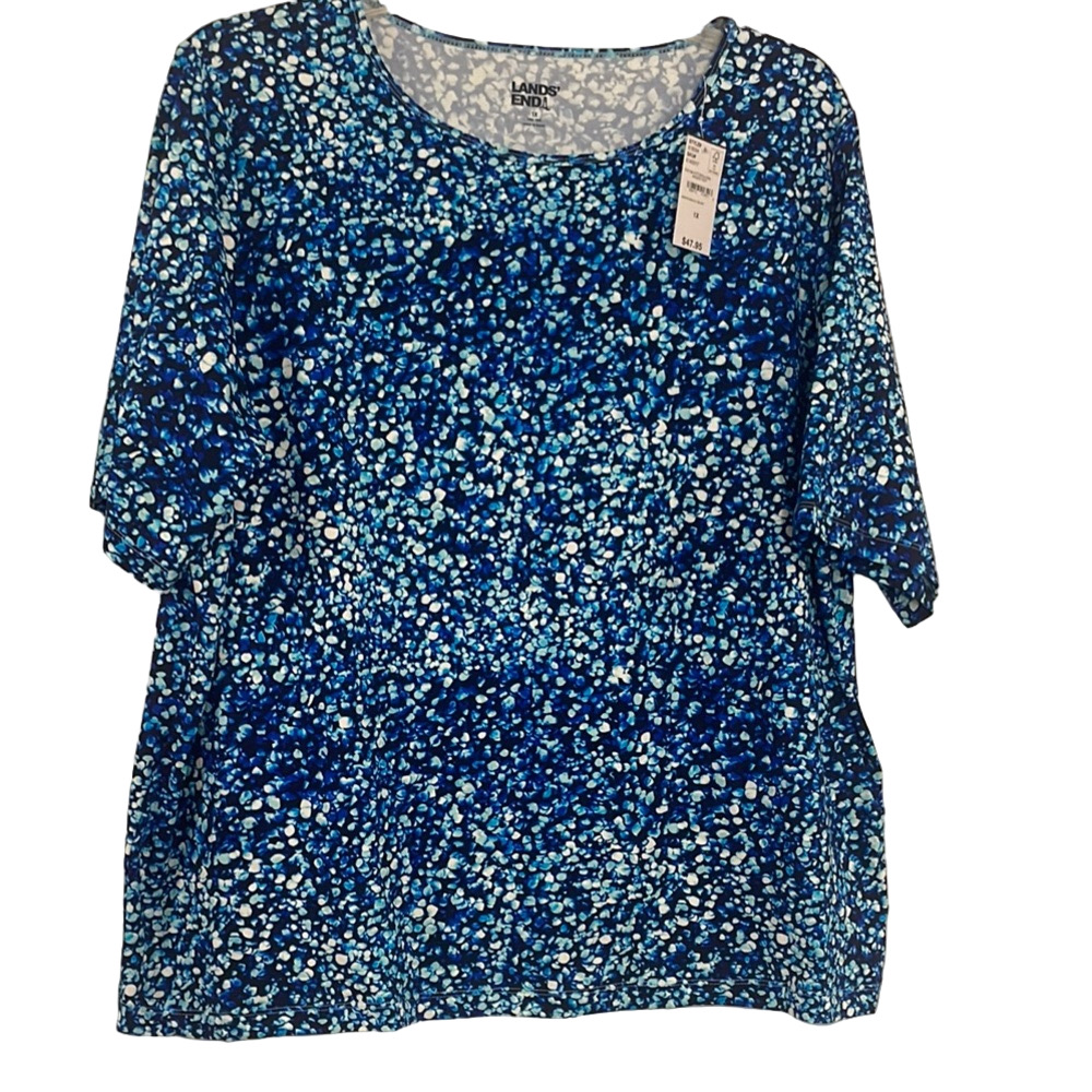 Lands' End 1X Rash Guard Blue Pit to Pit 24” NEW WITH TAGS Short Sleeves